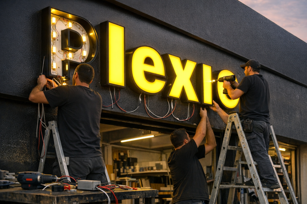 Montajlanan LED aydınlatmalı pleksi kutu harf tabela detayları
